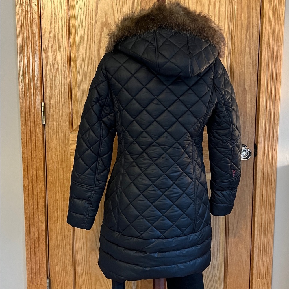 Joules Padded Long Puffer Coat with Faux Fur Accent - Picture 6 of 10